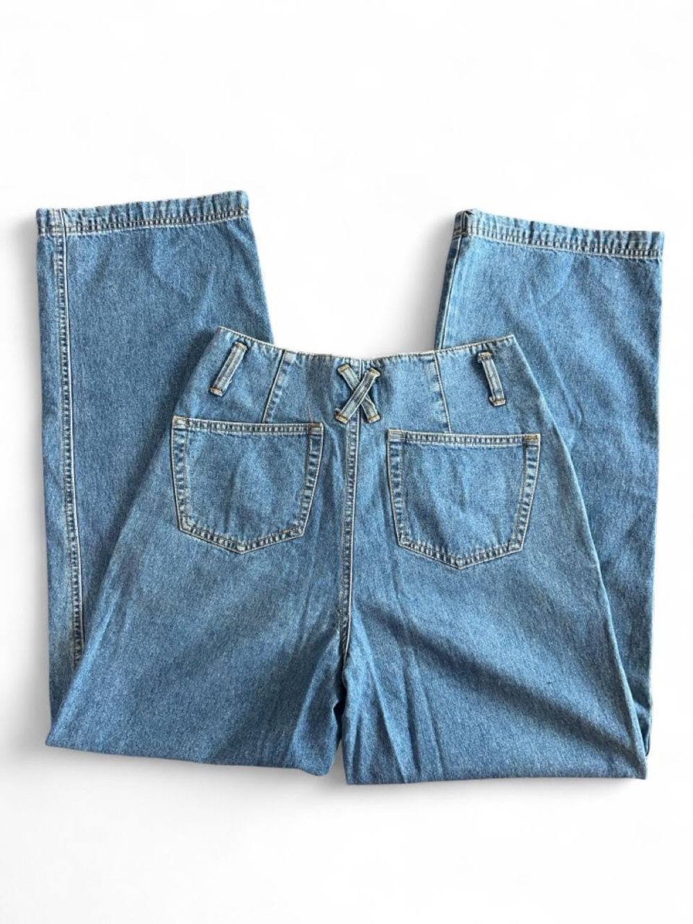 Vintage 90s High waisted Wide Leg Cotton Denim Jeans Faded Medium Wash Size 7/8